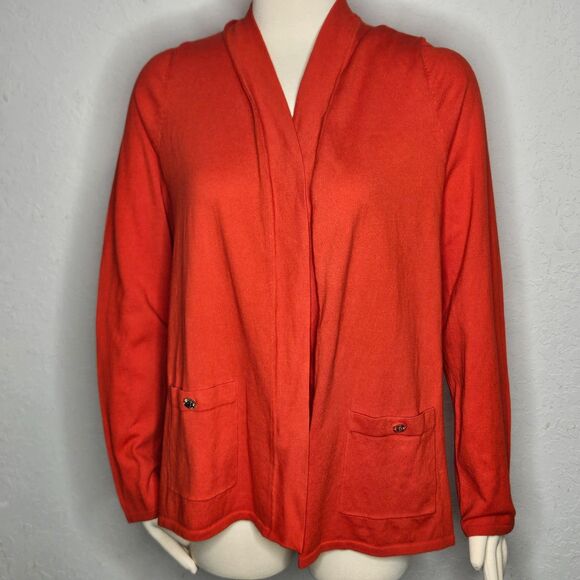 Anne Klein Open Front Cardigan Sweater Orange Cotton Blend Long Sleeve XL NWT - Picture 1 of 6
